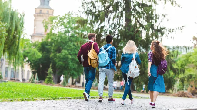 college students walking on campus
